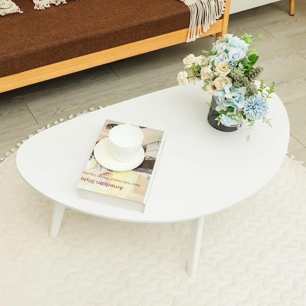 Small White Oval Coffee Table for Small Spaces, Modern