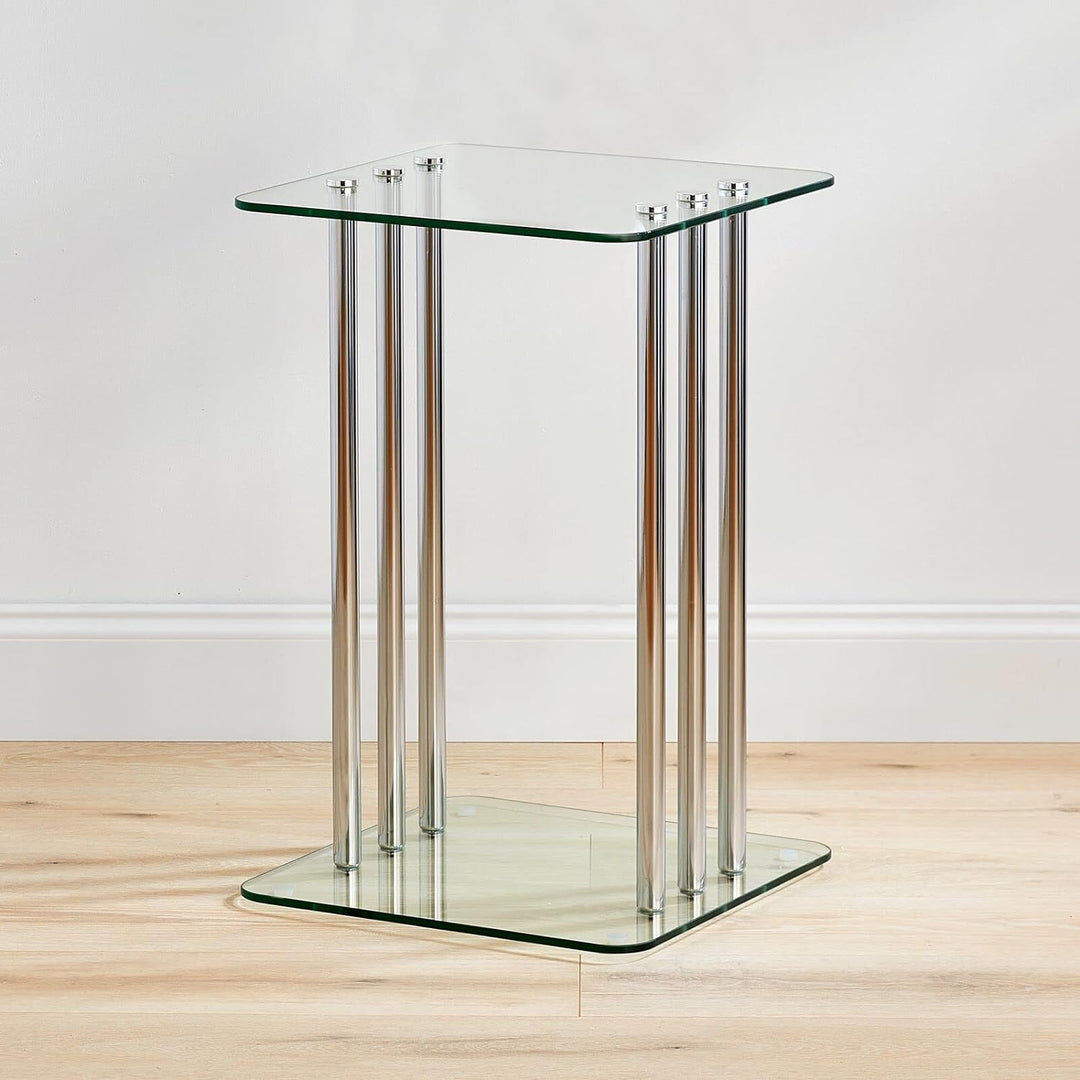 Square Glass Top Side Table - 25" Tall - Clear/Chrome