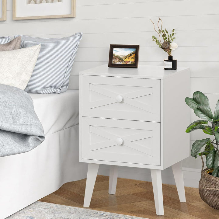 Nightstand Set of 2, White End Table with 2 Drawers