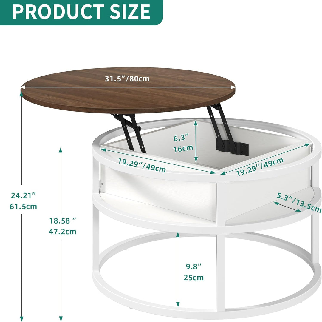 Lift Top Coffee Table with Hidden Storage, Modern Round Center Table