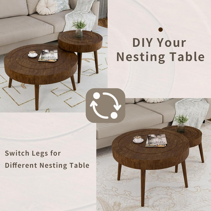 Nesting Coffee Tables with Wood Grain Finish, Modern Accent Coffee Table