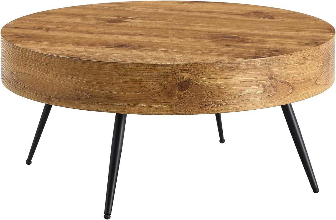 Rustic Round Coffee Table with Metal Legs, Brown