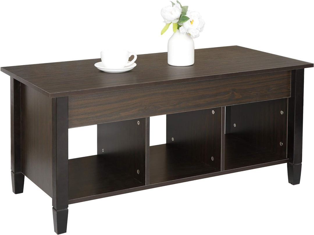 Multifunctional Wood Coffee Table with Hidden Compartment, Espresso