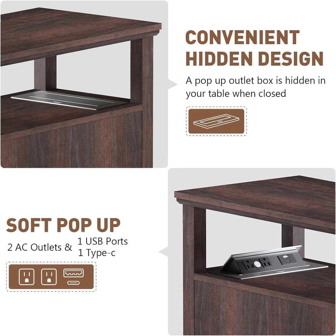 End Table w/ Hidden Charging Station, Narrow Side Table