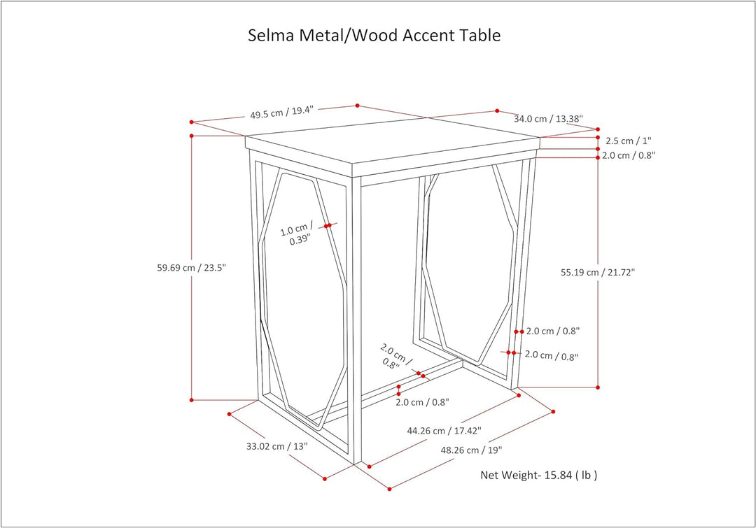 Metal Wood Accent Side Table Natural Gold