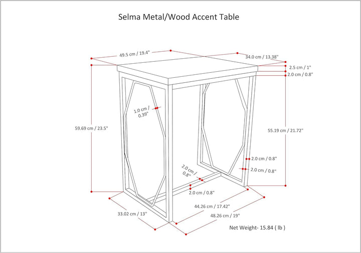 Metal Wood Accent Side Table Natural Gold