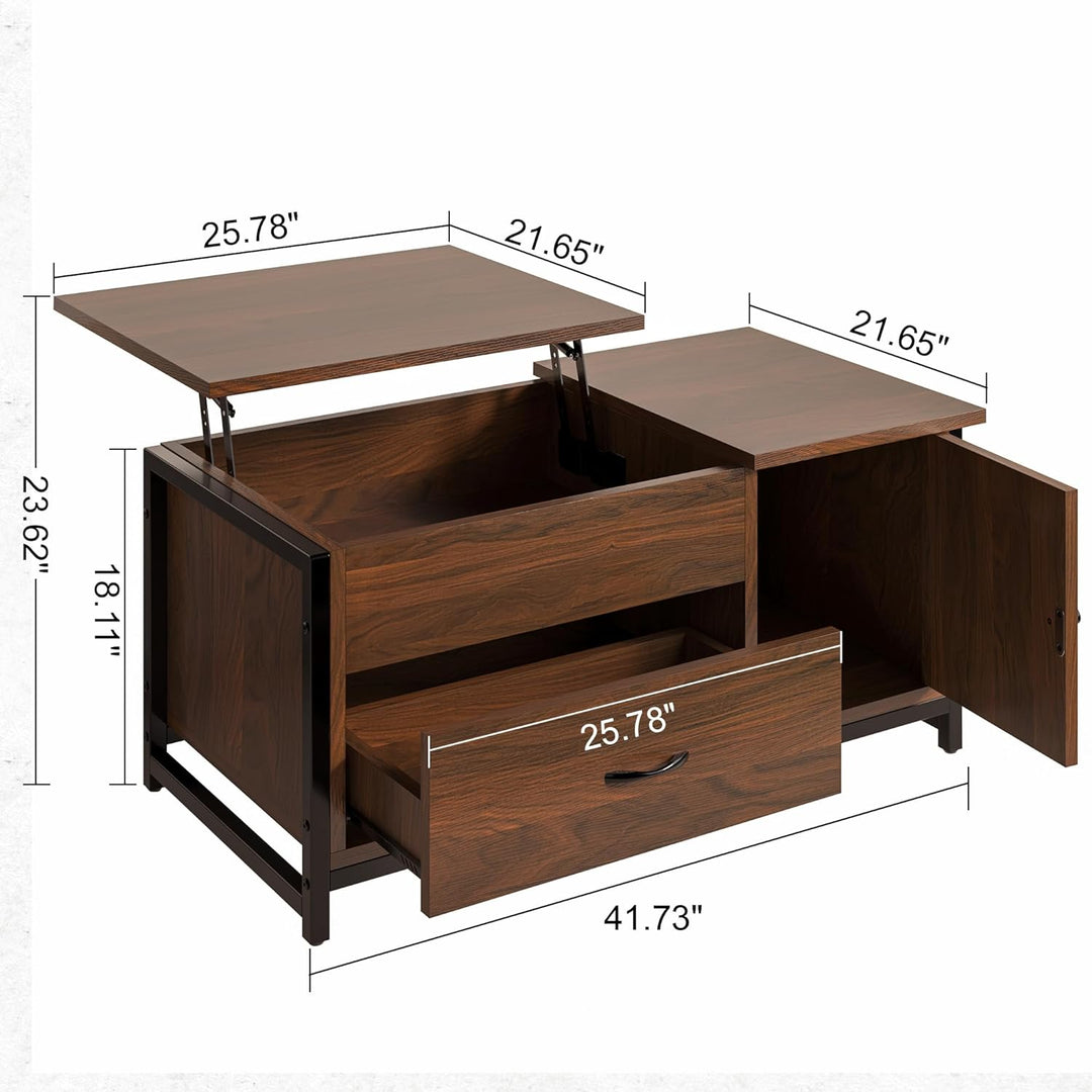 FABATO Lift Top Coffee Table w/ Storage Drawer, Barn Door Cabinet, Espresso