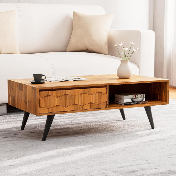 Solid Wood Coffee Tables, Mid Century Modern Design, Teak Brown