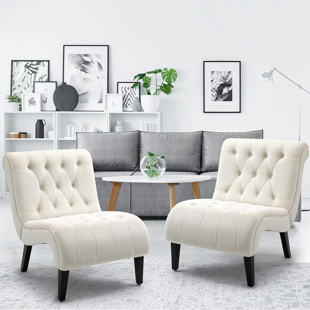 Armless Accent Chair Set of 2, Cream White