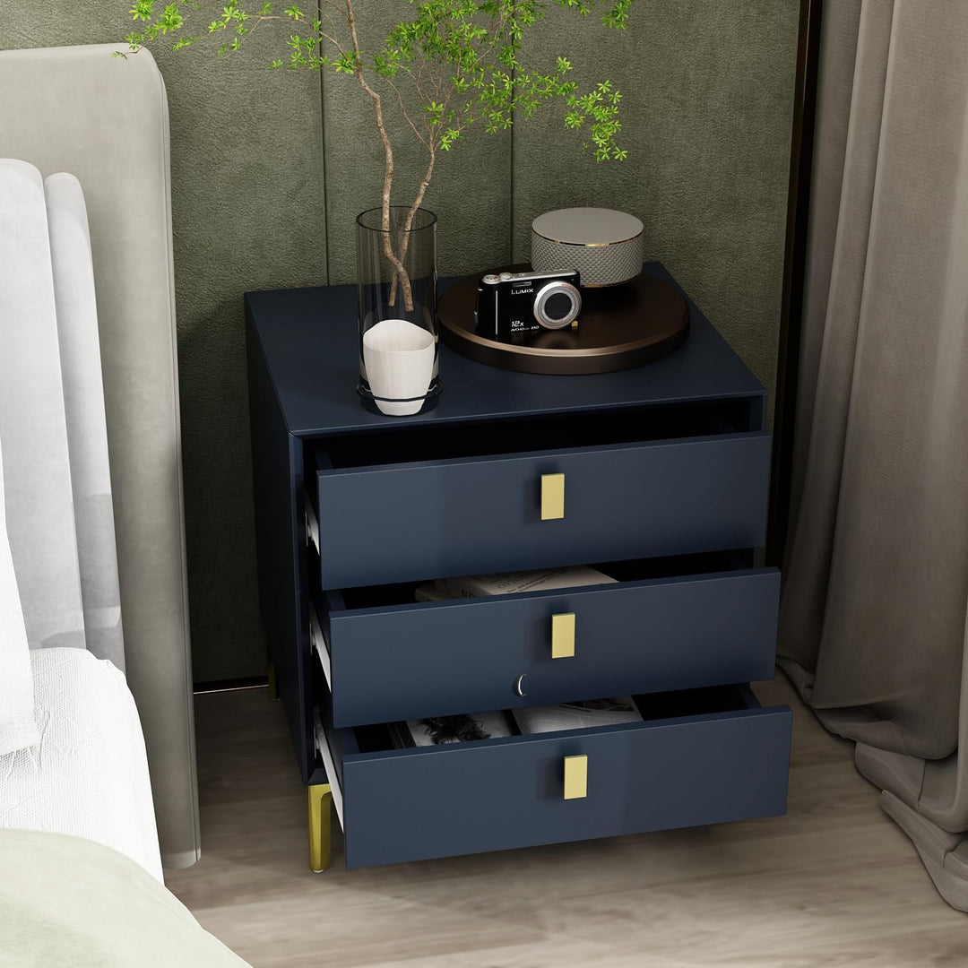 3-Drawer Nightstand, Modern Bedside Table, Navy