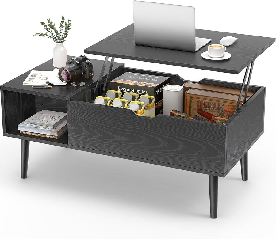 Lift Top Coffee Tables with Hidden Storage, Black Texture