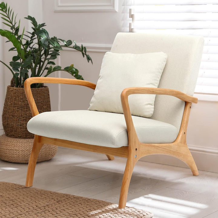 Accent Chair Linen Fabric Comfy Reading Lounge(Beige)