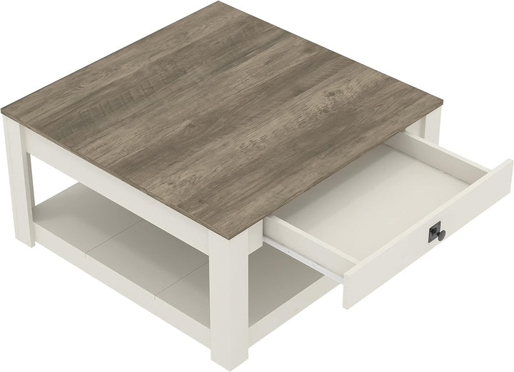 Galano Philia Modern Rectangular Coffee Table, Ivory Knotty Oak