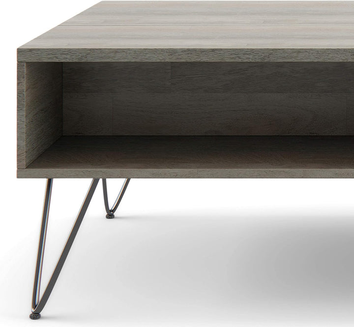 Solid Mango Wood and Metal Industrial Lift Top Coffee Table, Grey