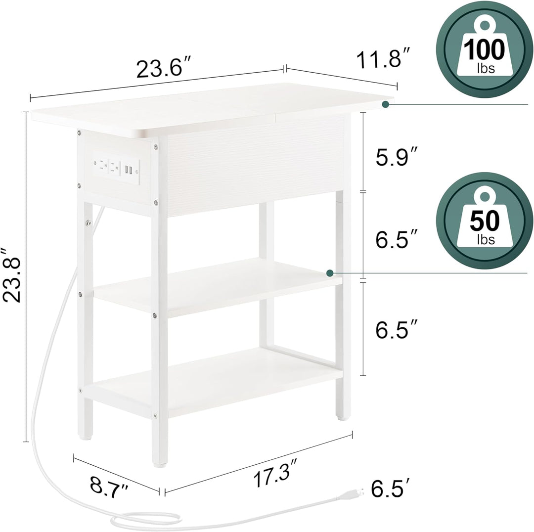 End Table with Charging Station, Flip Top Side Table