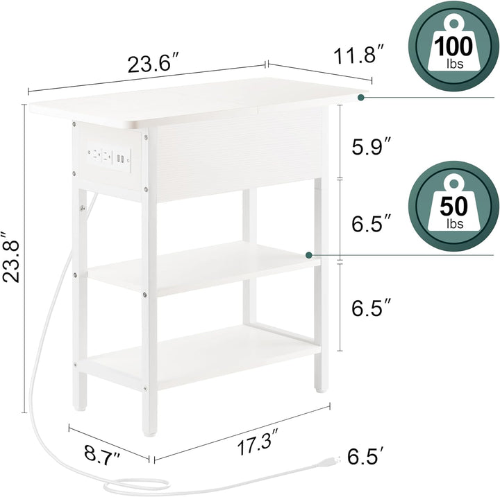 End Table with Charging Station, Flip Top Side Table