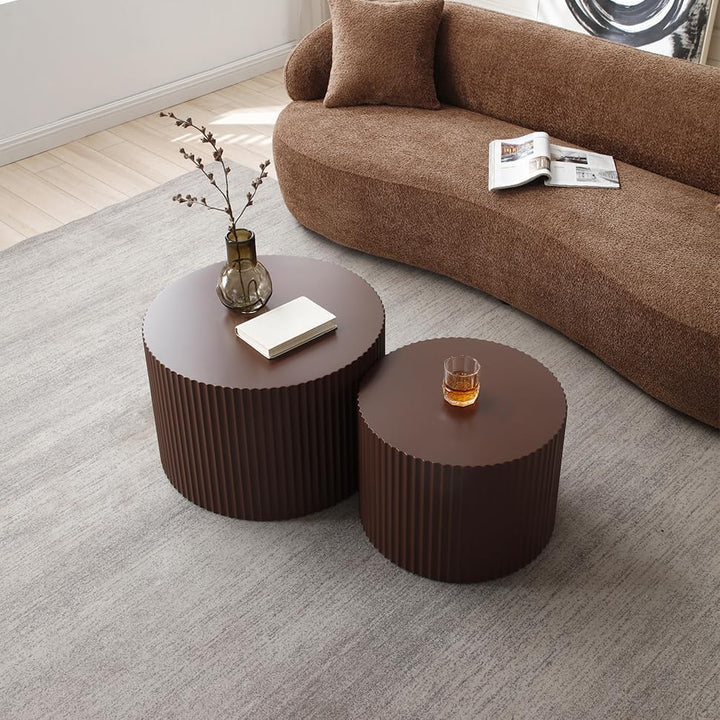 Nesting Coffee Table Set, Modern Round End Tables, 23.62" Brown