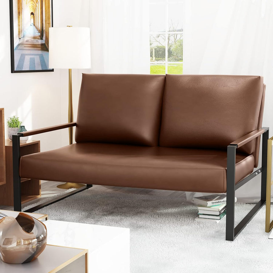 Brown Mid-Century Modern Loveseat Sofa Accent Chair