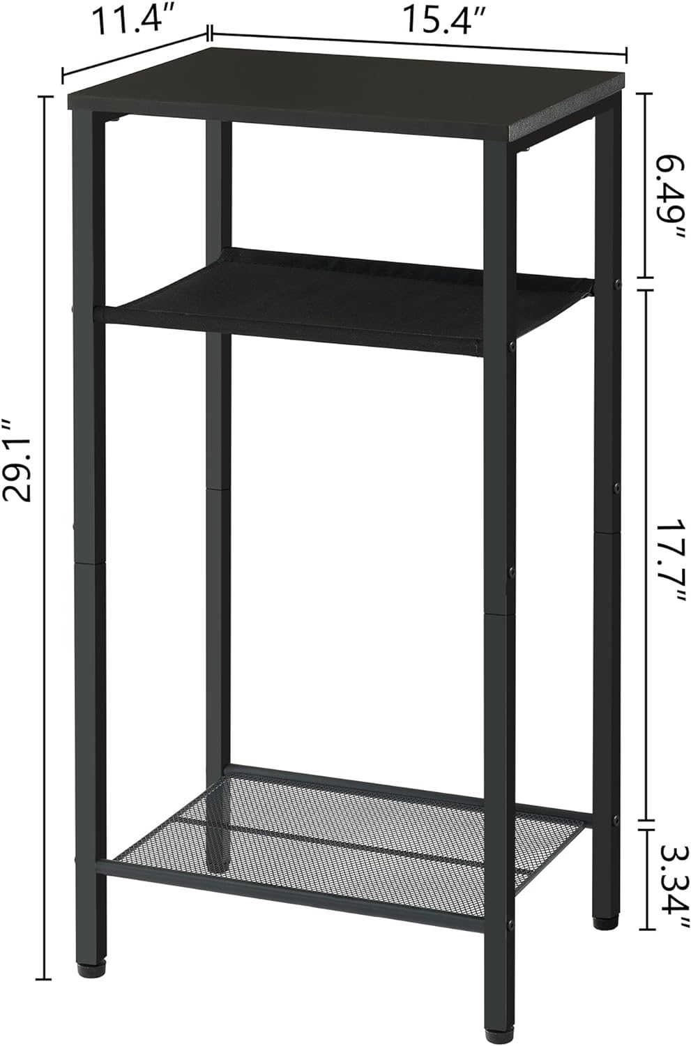 3 Tier End Table, Metal Frame, Black, Easy Assembly