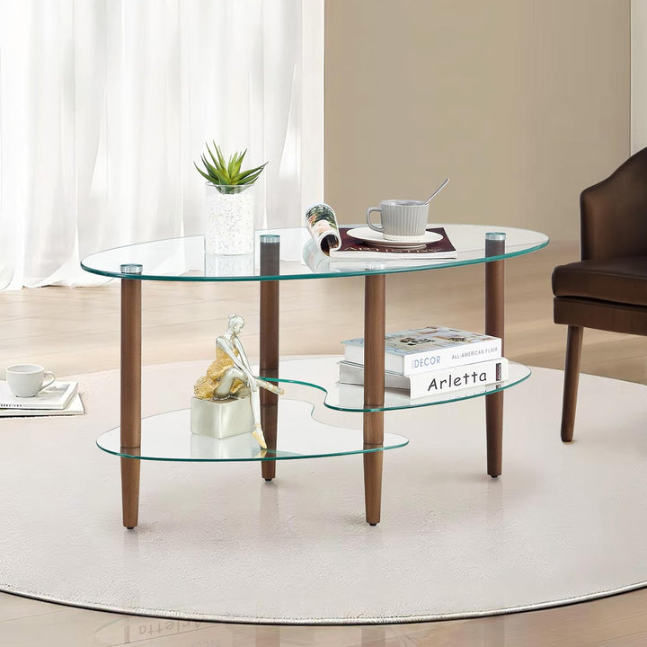 Modern Oval Glass Coffee Table, Transparent