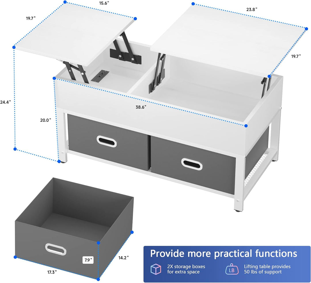 Lift Top Coffee Table with Storage, Modern Square Center Tables, White