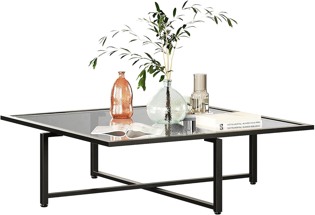 Sleek Square Glass Coffee Table for Living Room, 36", Black