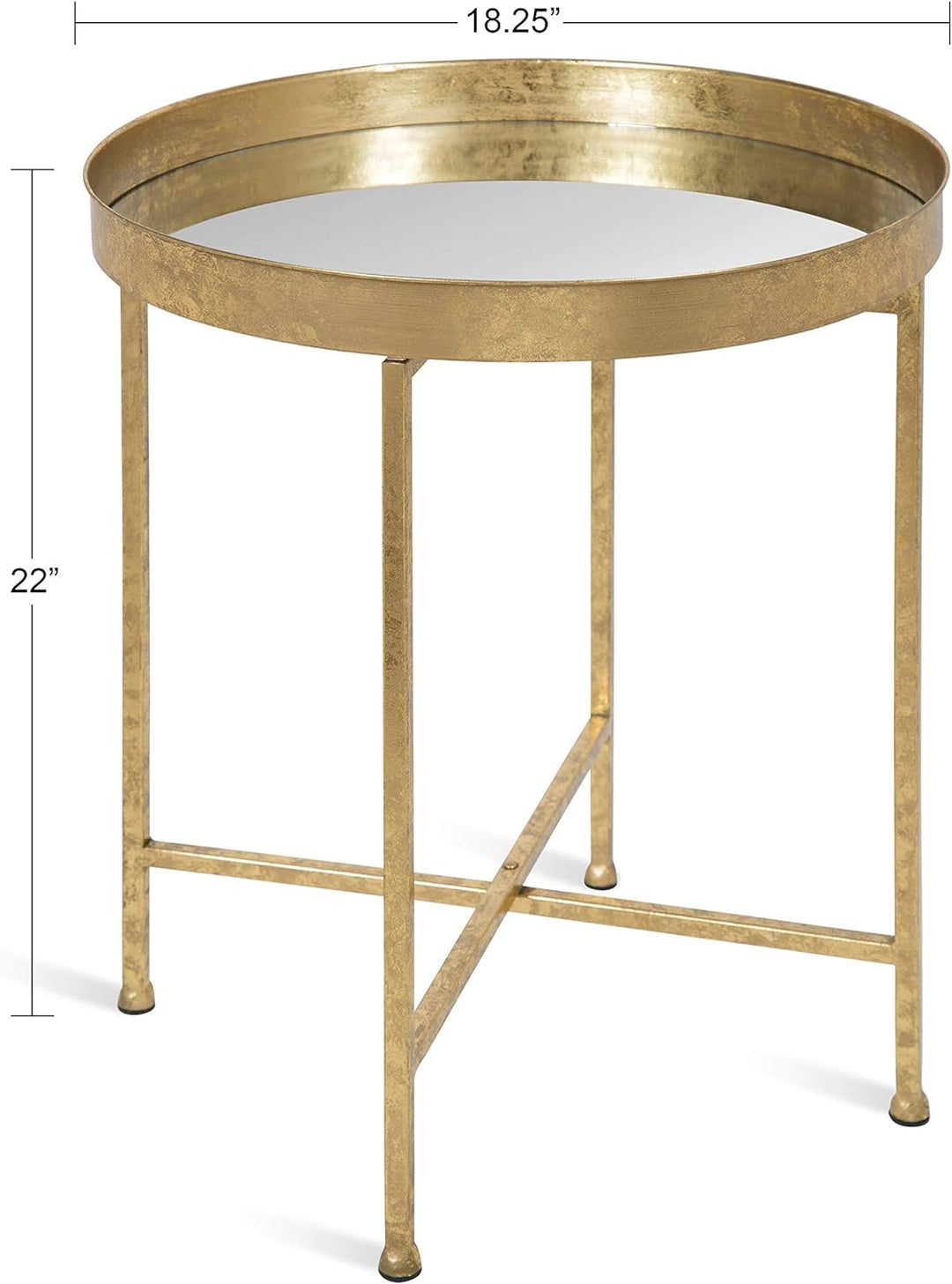 Celia Metal Foldable Round Accent Table, 18.25" x 18.25" x 22", Gold/Mirror