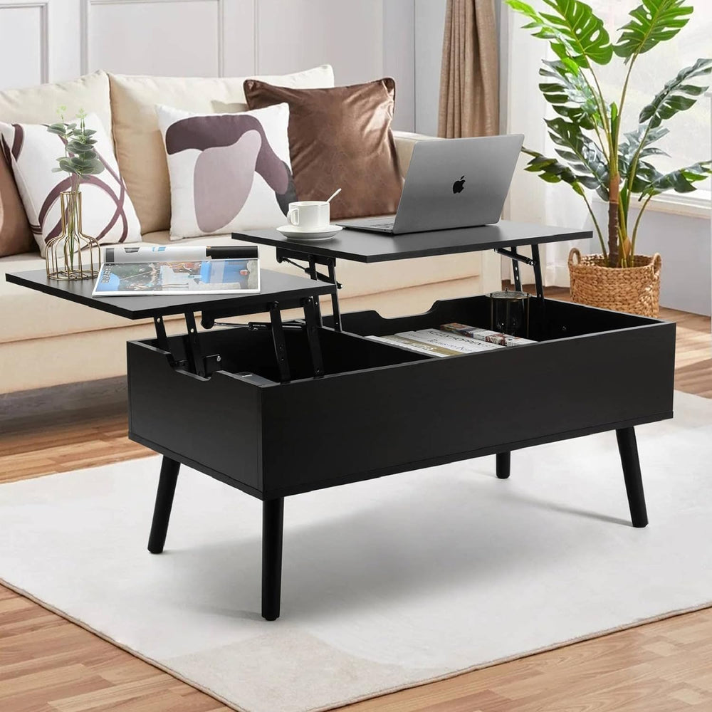 Lift Top Coffee Table with Hidden Storage, Black Walnut Color