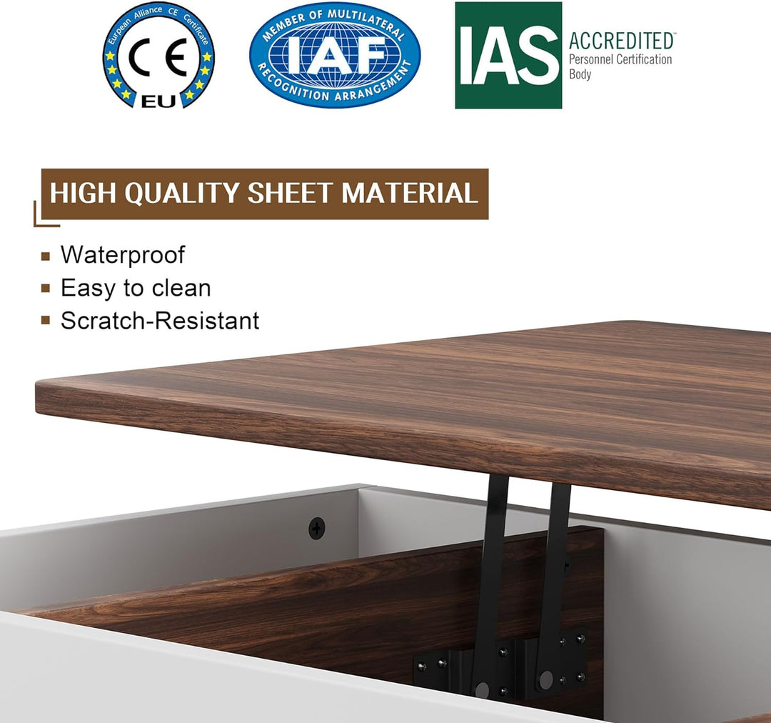 Shintenchi Lift Top Coffee Table with Hidden Compartment, Walnut