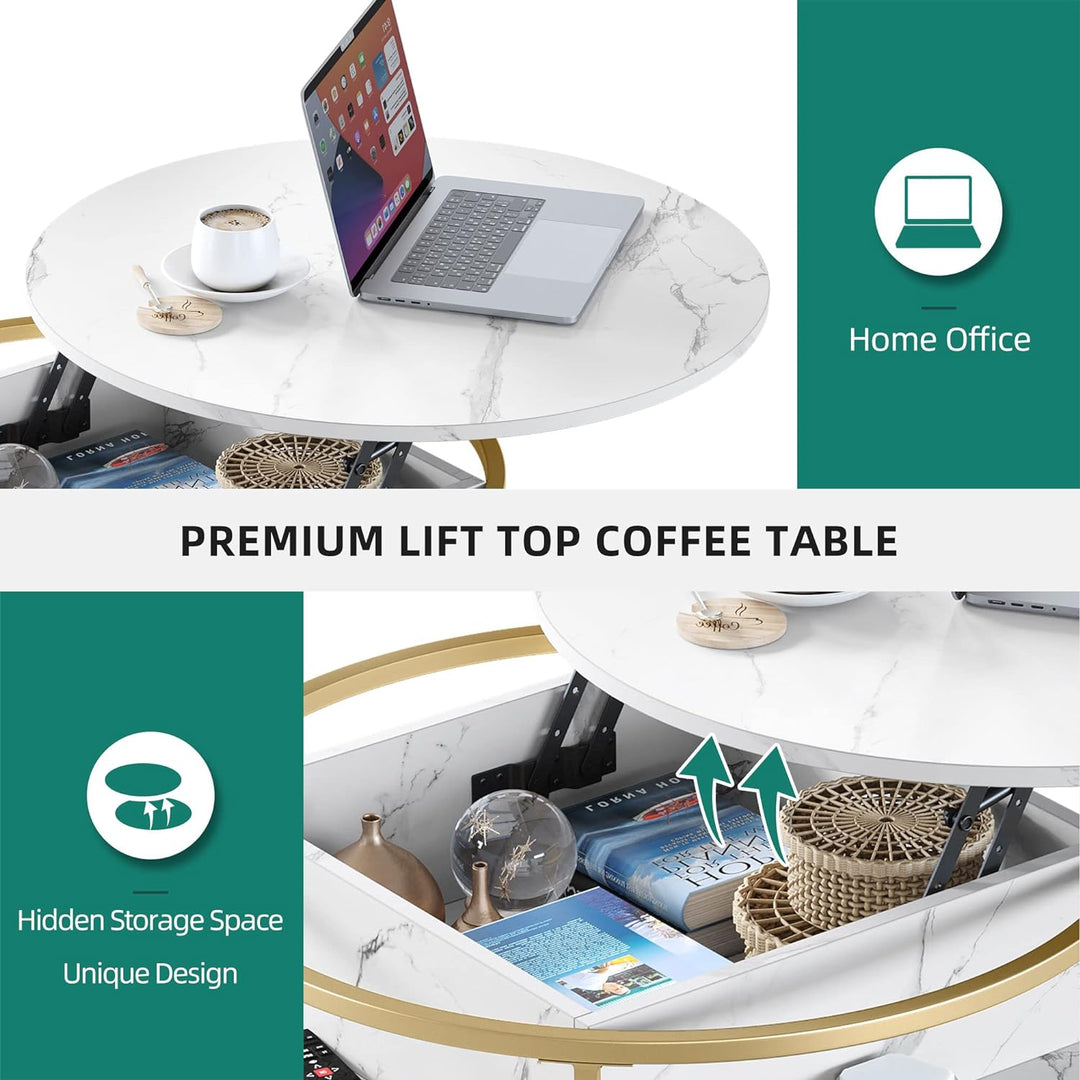 Lift Top Coffee Table with Hidden Storage, Modern Round Center Table