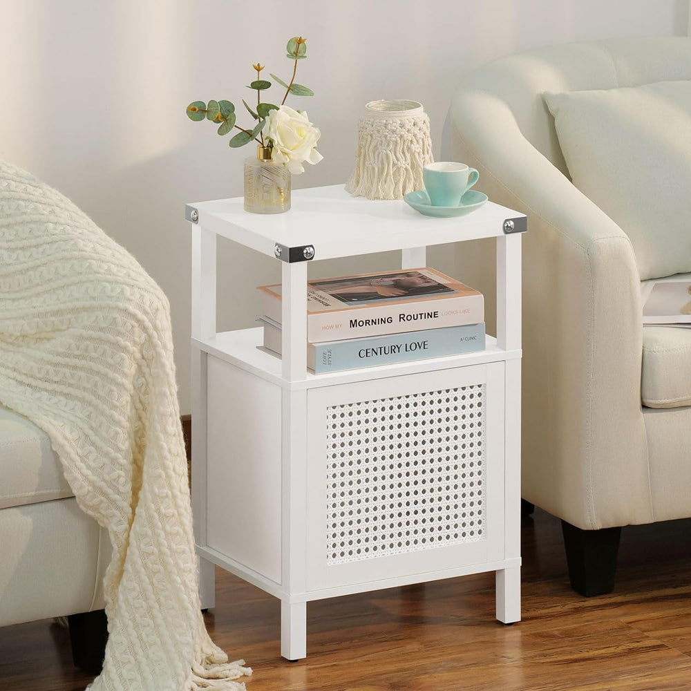 Rattan Nightstand, Side End Table with Storage