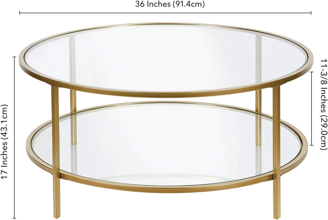 Elegant Round Glass Coffee Table with Brass Frame