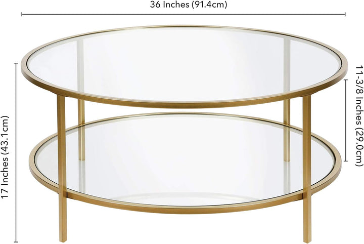 Elegant Round Glass Coffee Table with Brass Frame