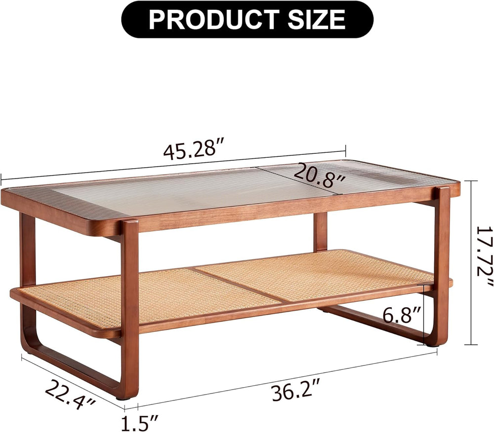 Coffee Table, Modern Simple Rectangle Double Layer Solid Wood Tea Table, 45'' Wood 2