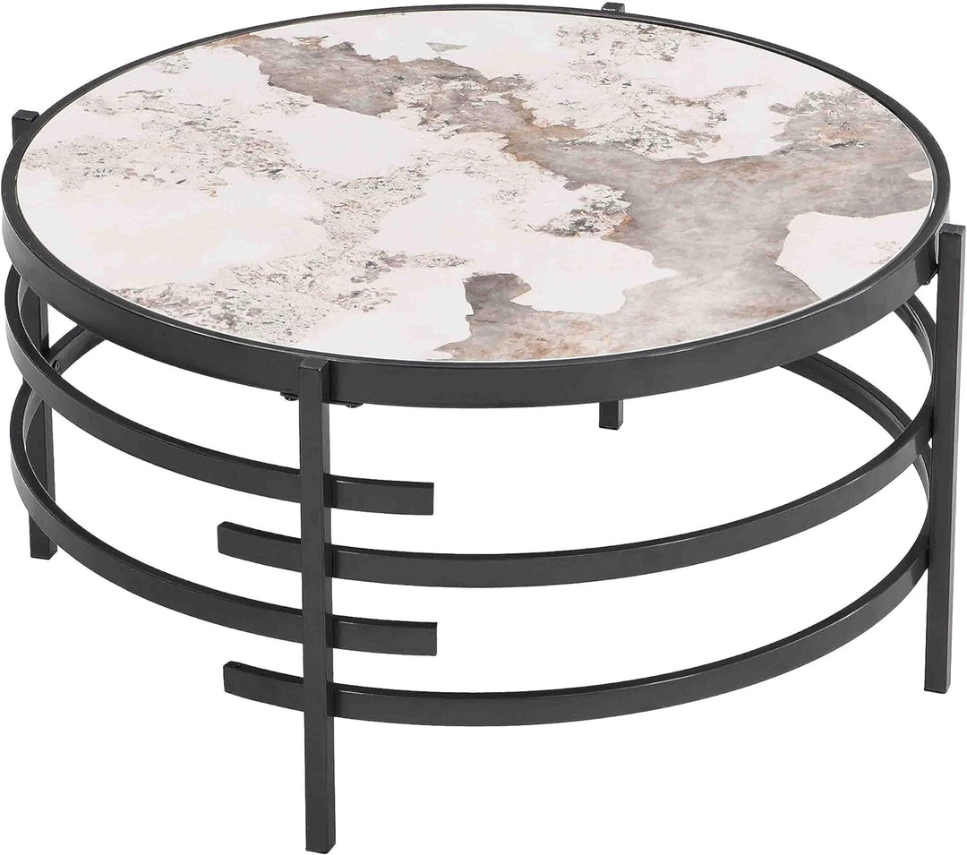 Modern Circle Coffee Table, Sintered Stone Round, Black