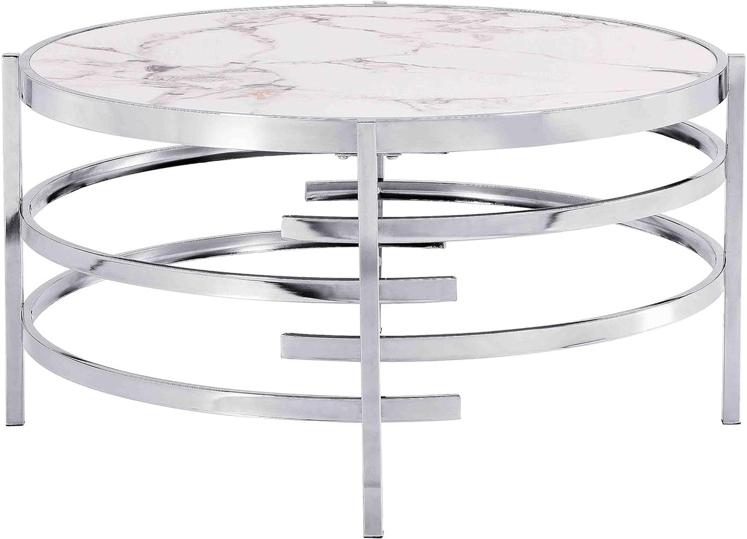 Sintered Stone Round Coffee & Side Table Set, Silver-3pcs