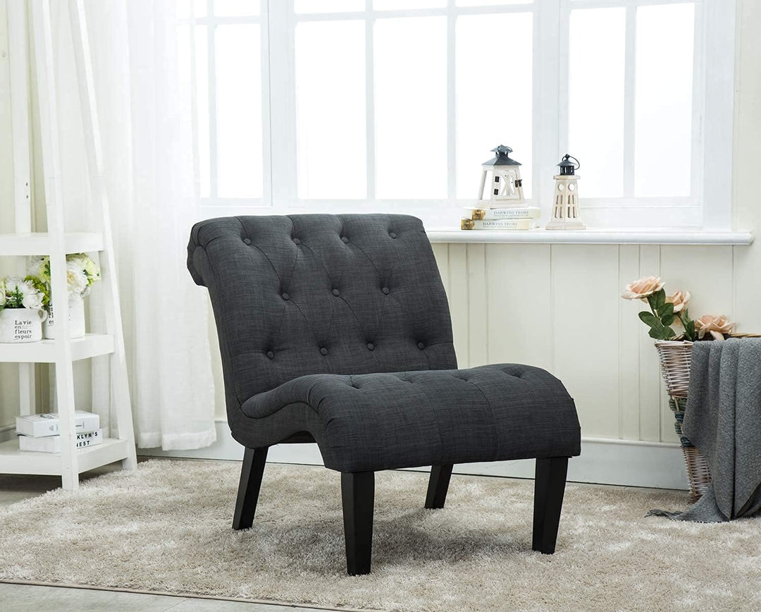 Upholstered Accent Chair Gray Fabric Wood Legs