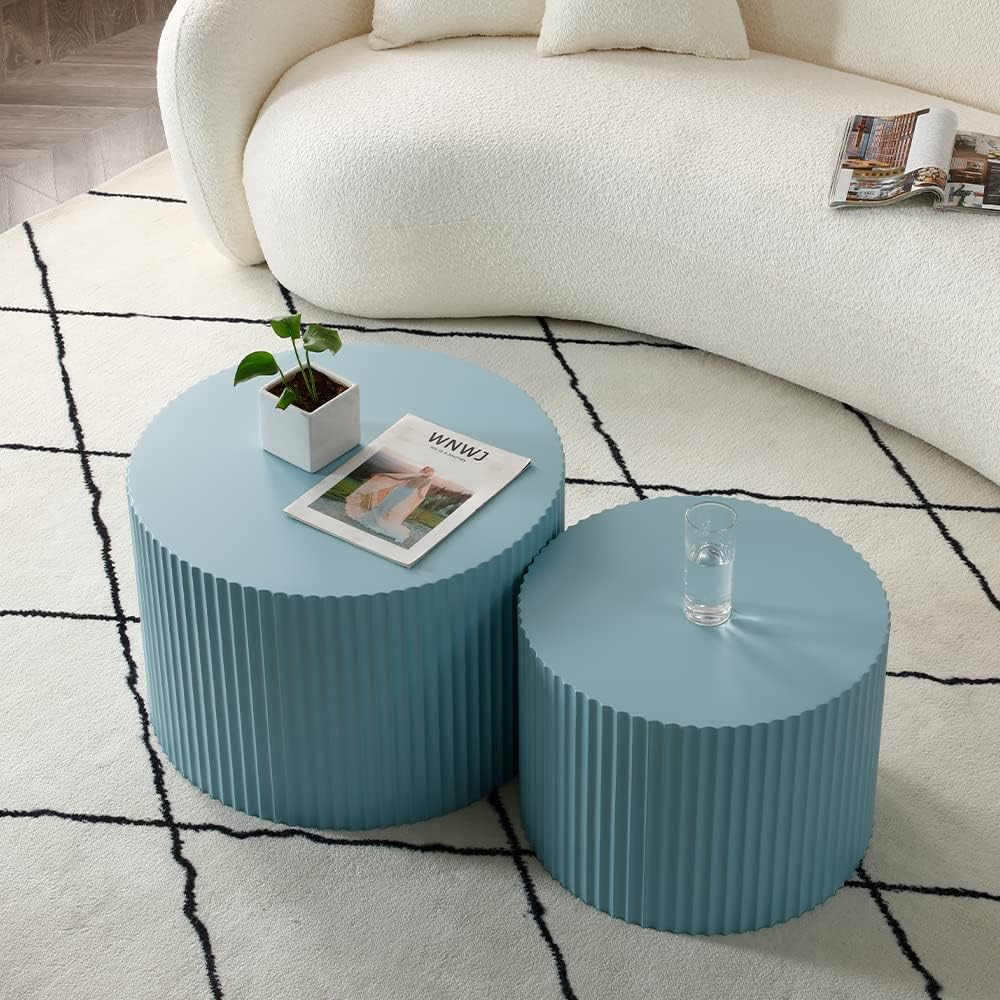 Modern Round Coffee Table Set, Nesting End Tables, Wood Circle Tables