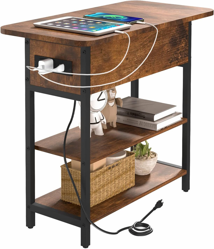 End Table with Charging Station, Flip Top Side