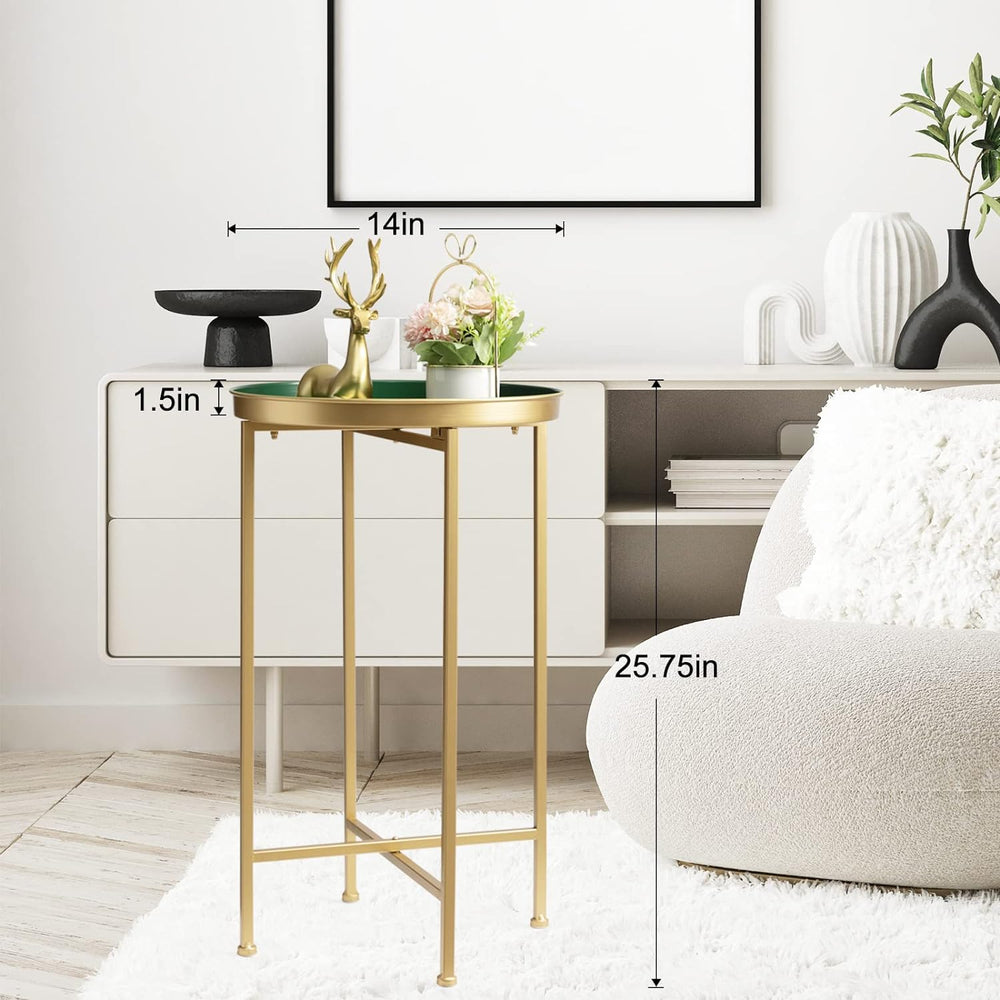 Gold Side Table, Small Round Metal Folding Accent