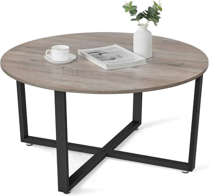 Durable Industrial-Style Round Coffee Table, Heather Greige