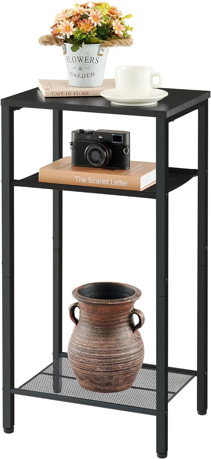 3 Tier End Table, Metal Frame, Black, Easy Assembly