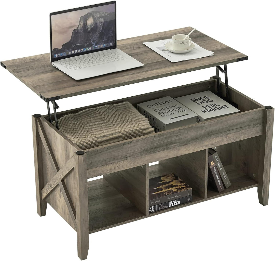 Rustic Farmhouse Lift Top Coffee Table, Grey