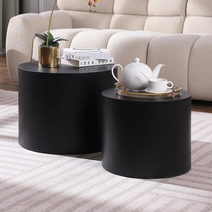 Optimized Coffee Table Set, Modern Black Round Accent Tables, Round-black-1