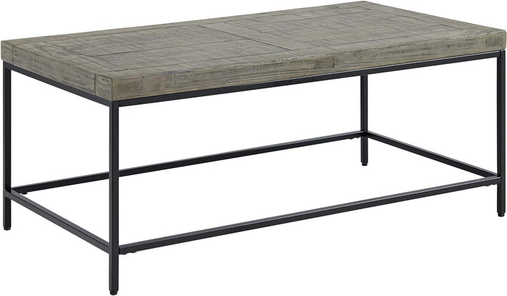 Lavish Home Industrial Modern Coffee Table, Wood Top, Metal Base, Gray