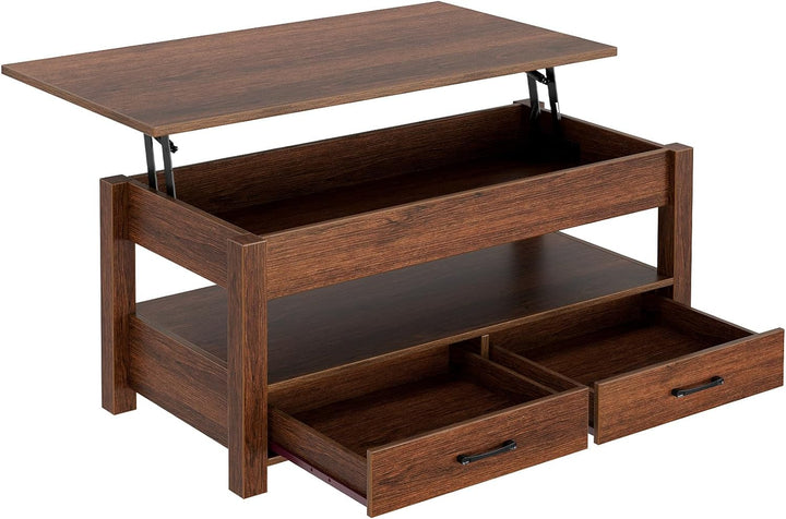 Rolanstar Lift Top Coffee Table w/ Drawers, Hidden Compartment, Espresso