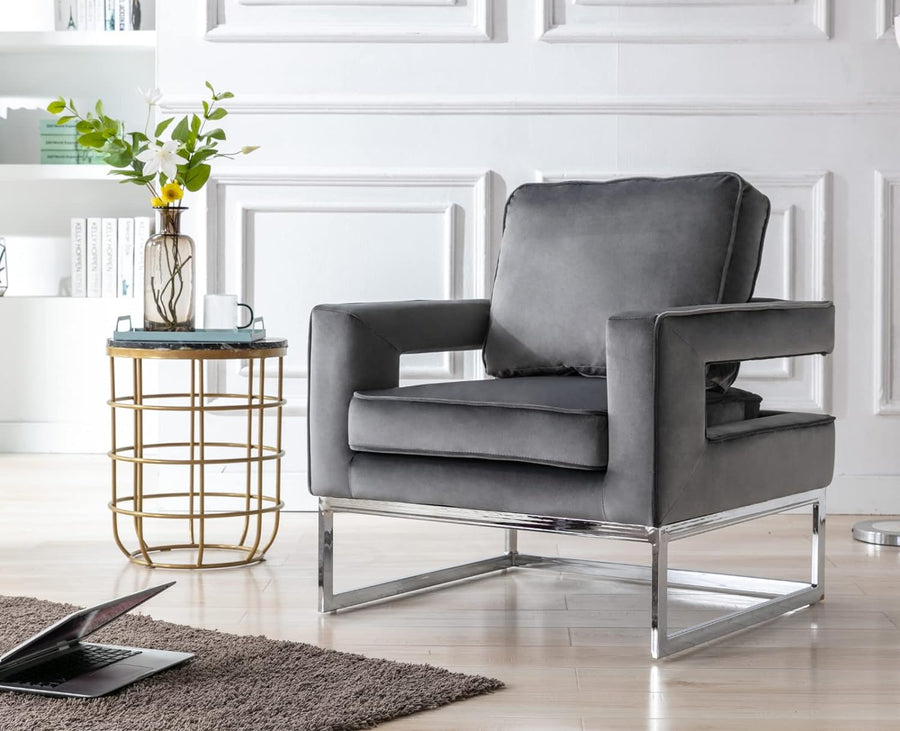 Velvet Accent Chair Modern Single Sofa Chair Grey