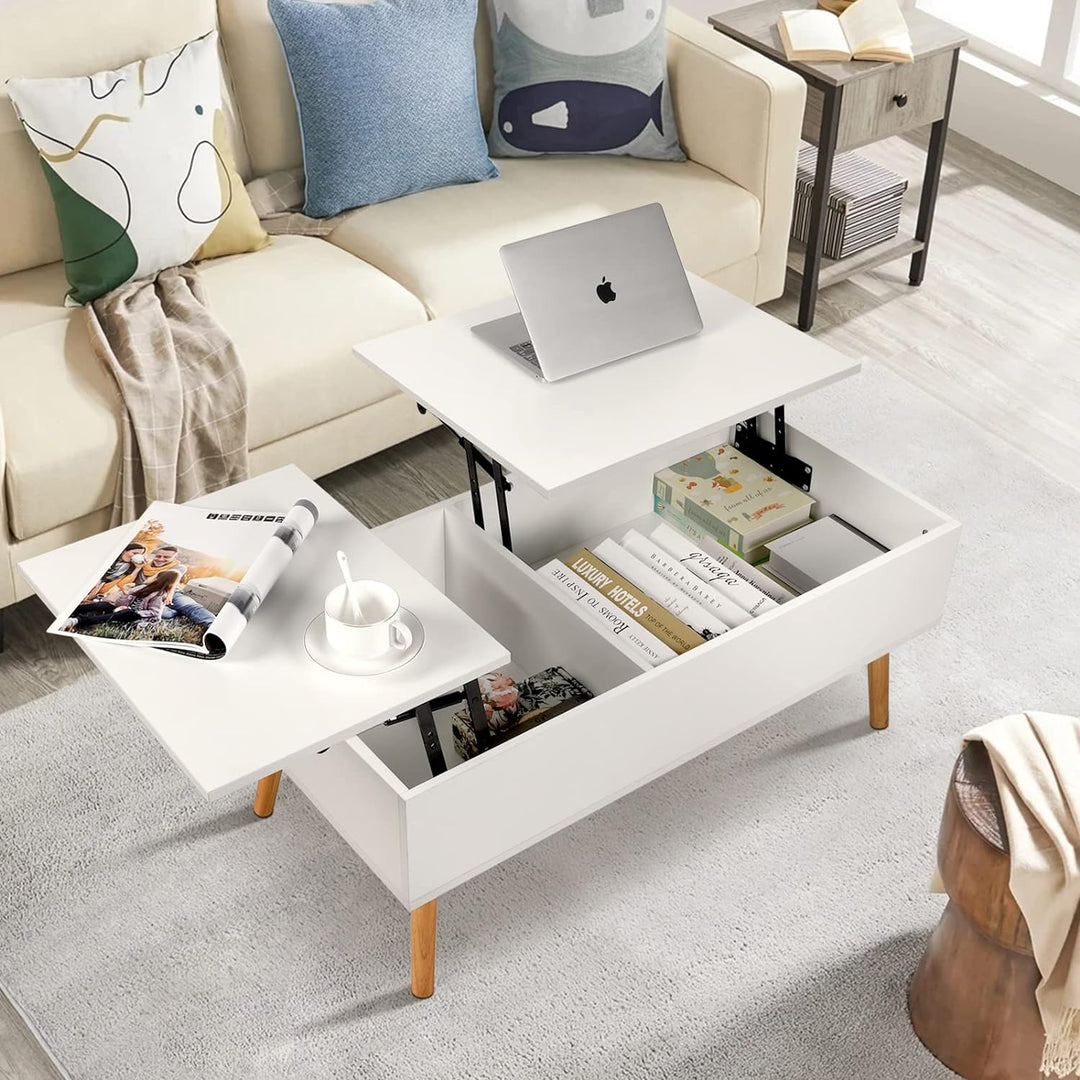 VOWNER Coffee Table with Lift Top, Hidden Storage, White