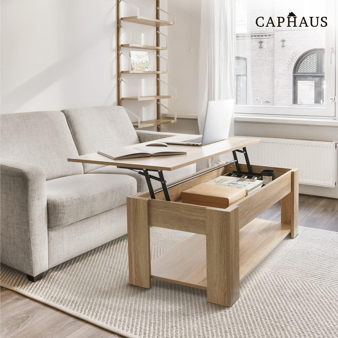 CAPHAUS Lift Top Coffee Table w/Storage, Natural Oak