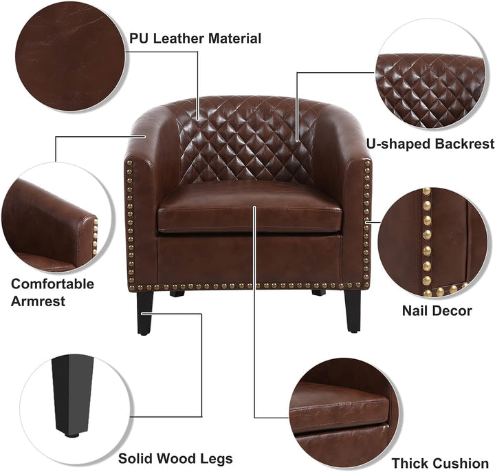 Armchair Barrel Club Chair,Modern PU Leather Accent